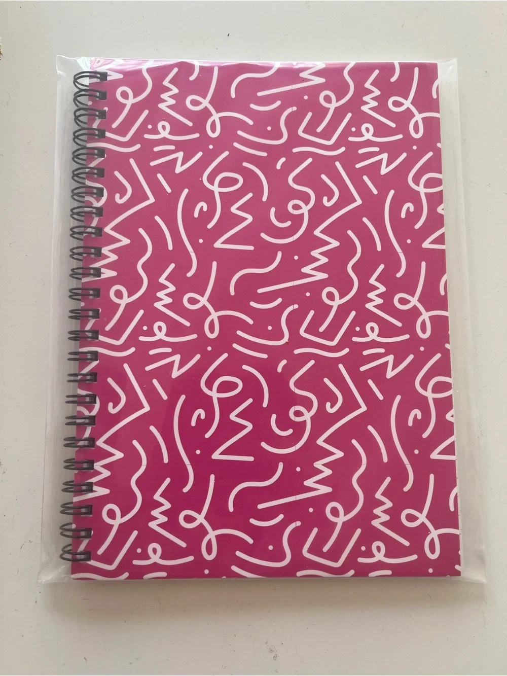Brand New: Abstract Squiggle Notebook in Hot Pink & White | Spiral Ruled Journal